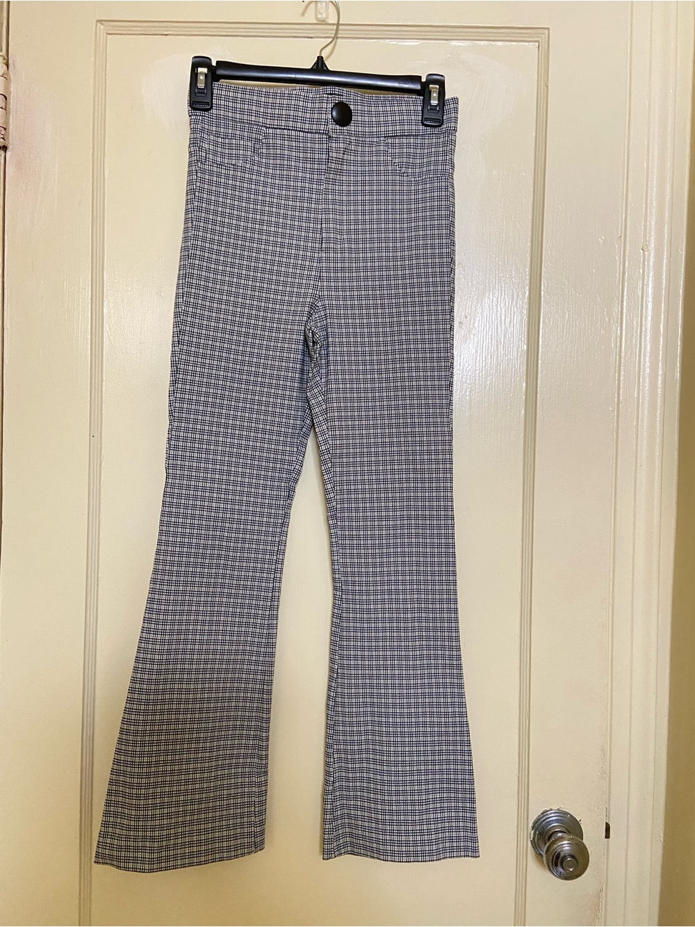 Zara Houndstooth Flare Pants in Gray & White